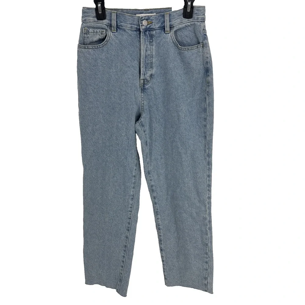 NWT PacSun Blue Straight Leg Button‎ Fly Jeans Size 27 High Rise Frayed Hem
